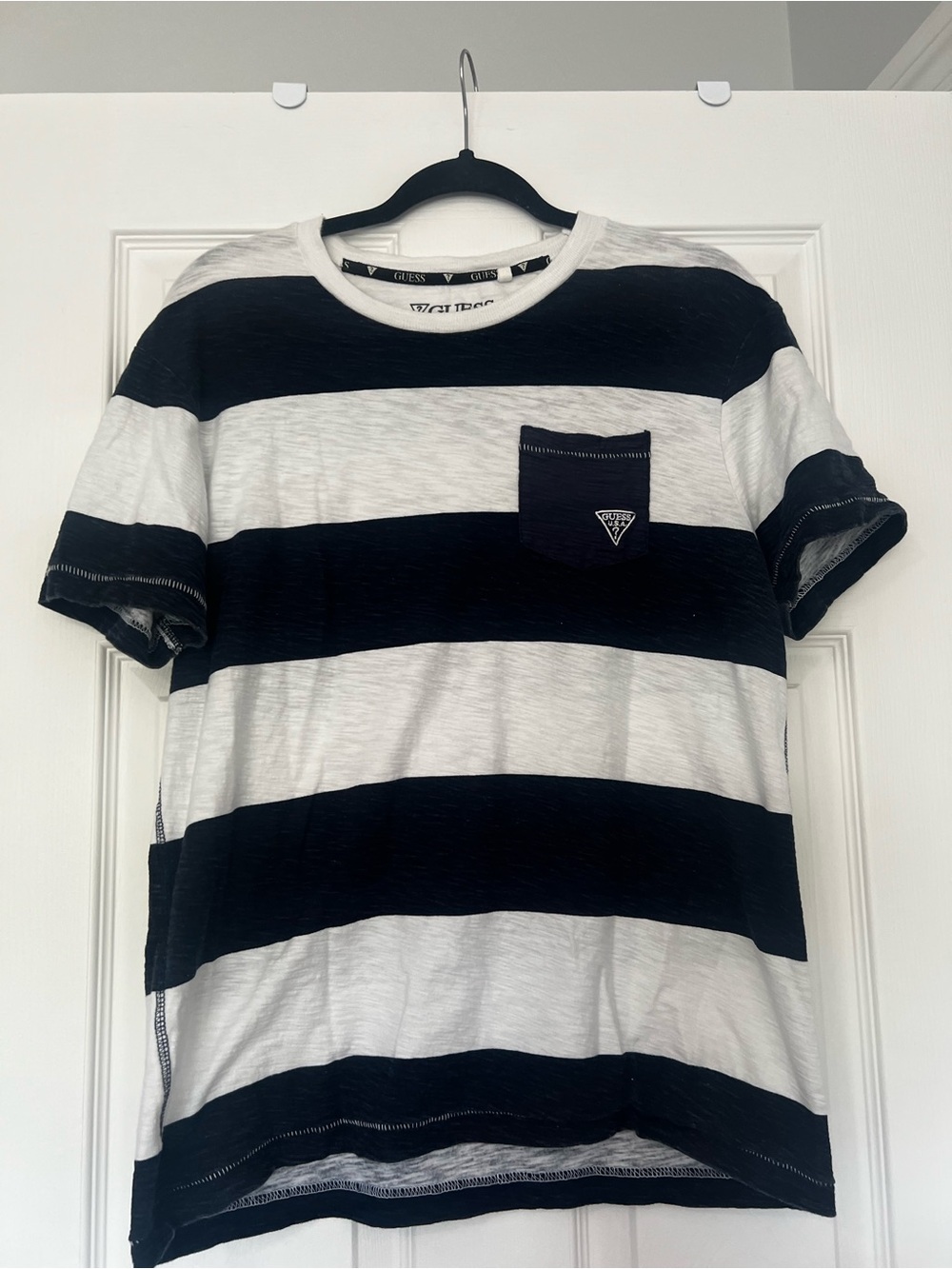 Guess Navy & White Striped Pocket Tee 100% cotton